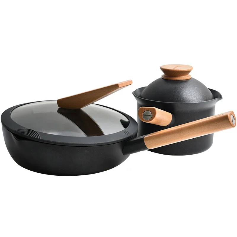 Non Stick Cooking Pot Set Removable Flat Pan with Lid Pots and Pans Set Kitchen Cookware Pot for Cooking Cookware Set Frying Pan