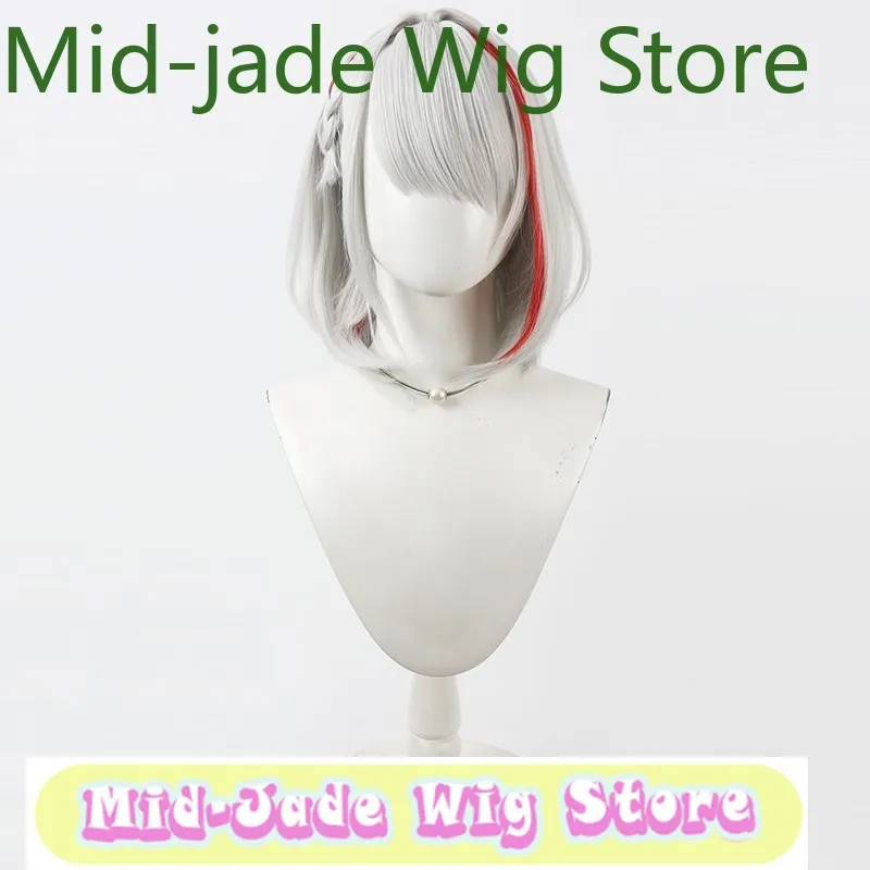 Peruca de jade médio azur lane duisburg peruca cosplay-prata branco cabelo sintético anime jogo role-playing festa de halloween desempenho