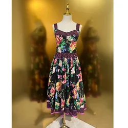 JAMERARY Summer Holiday Floral Midi Dress Women Straps Sexy Backless Print Sundress Elastic Back Long Vestidos A Line Party Robe