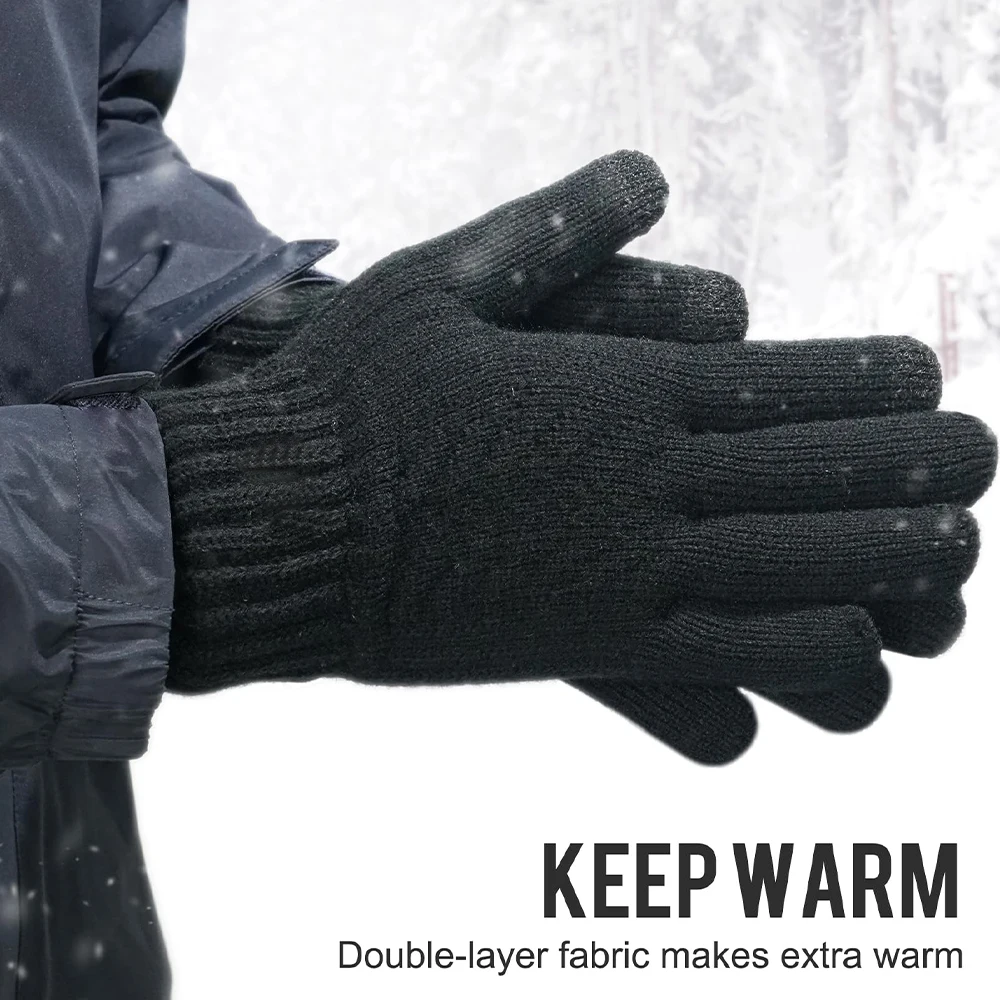 Gants en tricot doublés avec écran tactile pour hommes et femmes, mitaines isolées, garde les mains au chaud, temps froid, sourire, hiver