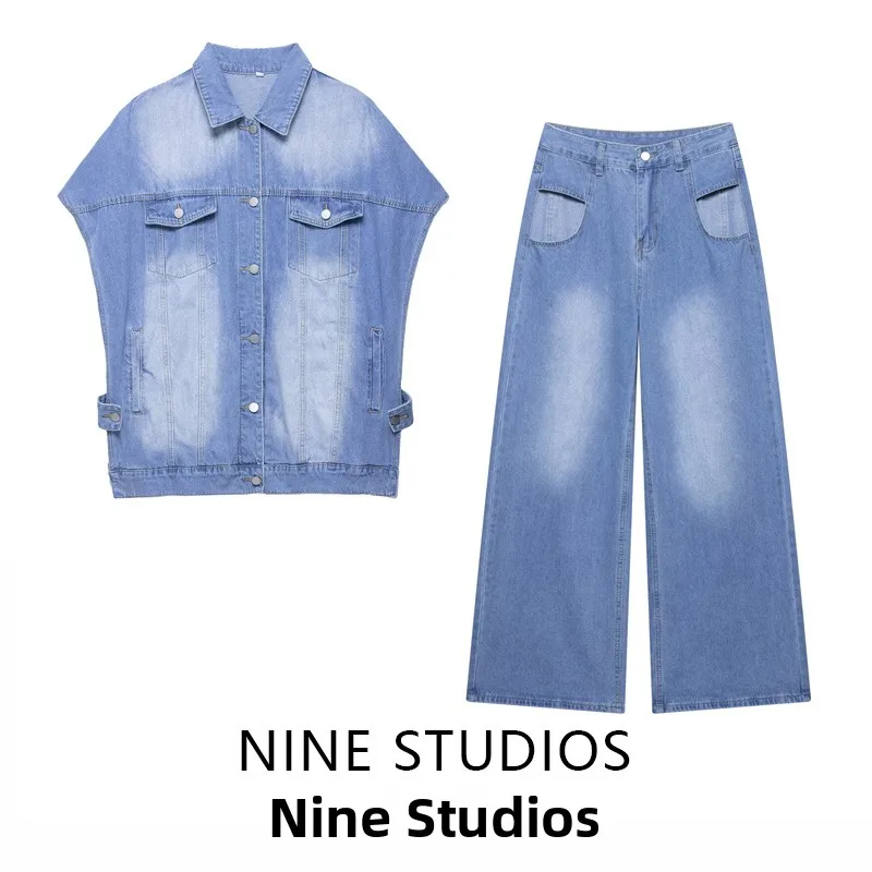 

Sexy Hollow out Collar ort Sve Denim Vest And Pants Set Street Sle Faionable Women's Clothing Nine Zar Autumn 2025