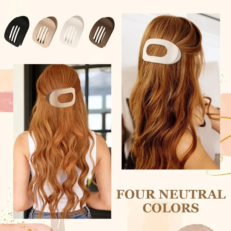 جديد لحزمة الشعر السميك والرقيق مكونة من 4 مقاطع شعر مسطحة غير لامعة ذات ألوان محايدة مشبك مخلب مسطح للنساء مشبك شعر مستدير