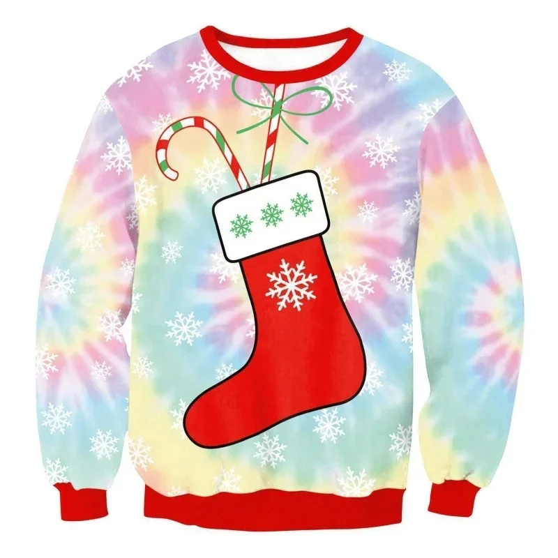 Men's Funny Christmas Print Hoodie Santa 3D Print Sweatshirt Loose Long Sleeve Autumn Top Crew Neck Pullover Sweatshirt