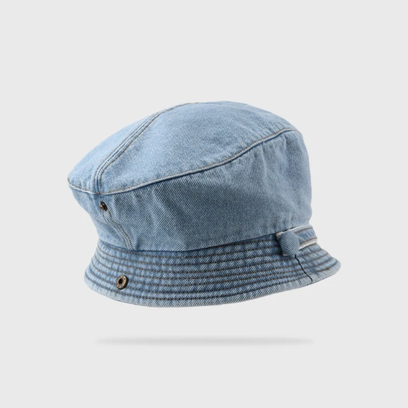 หมวกปานามาผ้ายีนส์ทนทานสำหรับผู้หญิง, อุปกรณ์เสริมปีกหมวกกันแดดสำหรับวันหยุดกลางแจ้งชายหาดฤดูใบไม้ผลิฤดูร้อน Topi Bucket