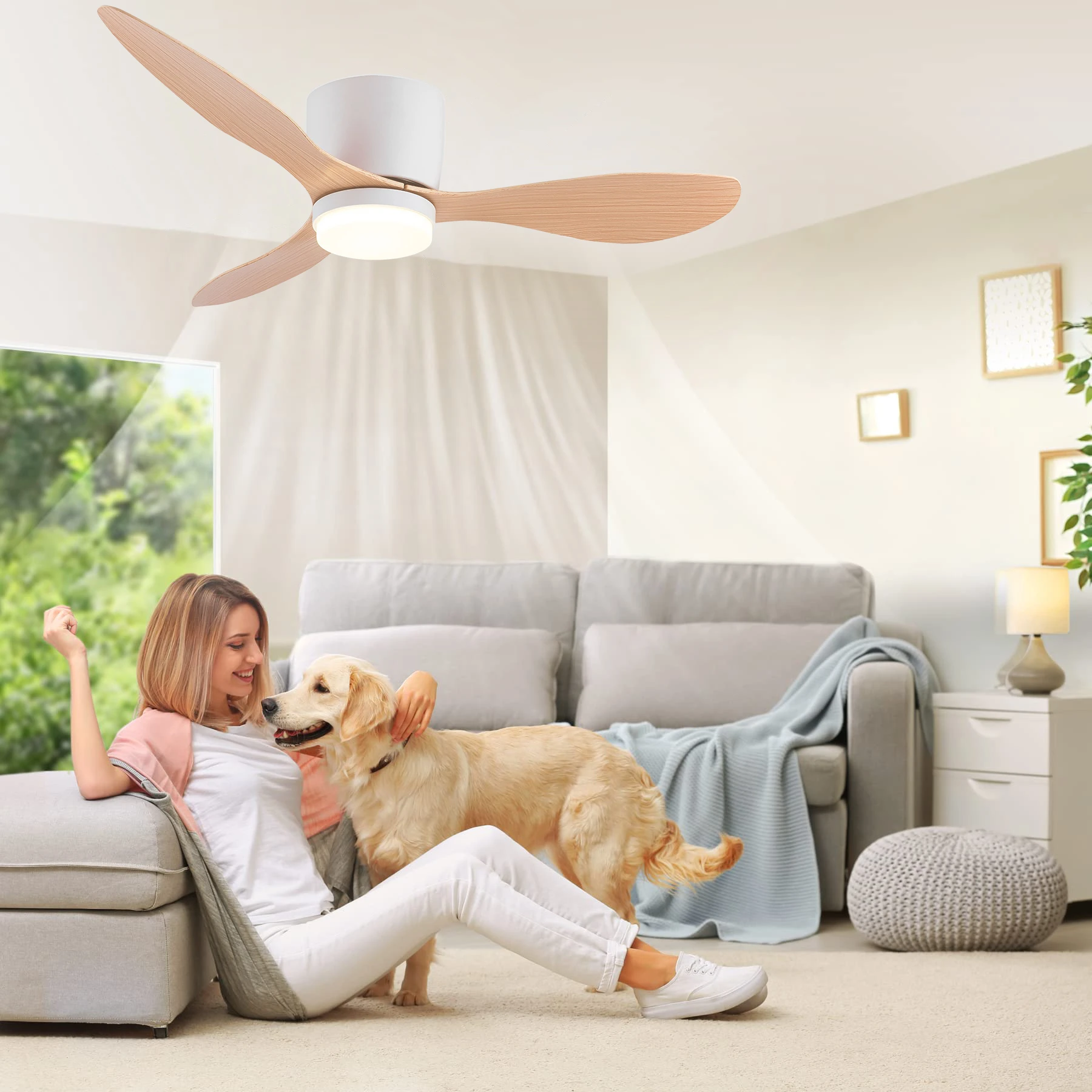 IRALAN Modern Ceiling Fan with LED Light DC motor Large Air Volume Remote Control for Kitchen Bedroom Dining room Patio