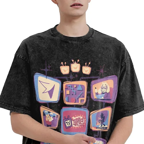 Imagen 2 del producto ¡Es hora de televisión! Camisetas Hip Hop lavadas camiseta de gran tamaño Tenna Deltarune novedad para hombres mujeres Tops ropa de calle camisetas de verano