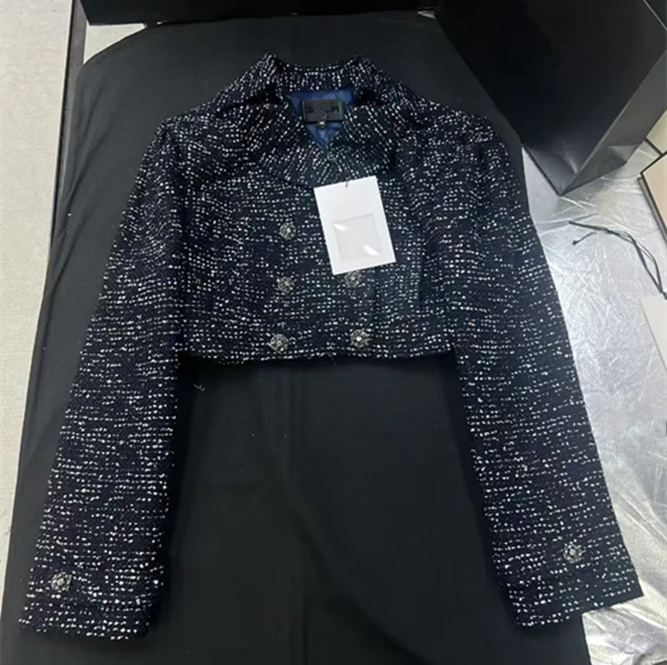 Customization European women's fashion 2026 spring new styles Long-sleeved double-breasted blue tweed short coat and skirt set