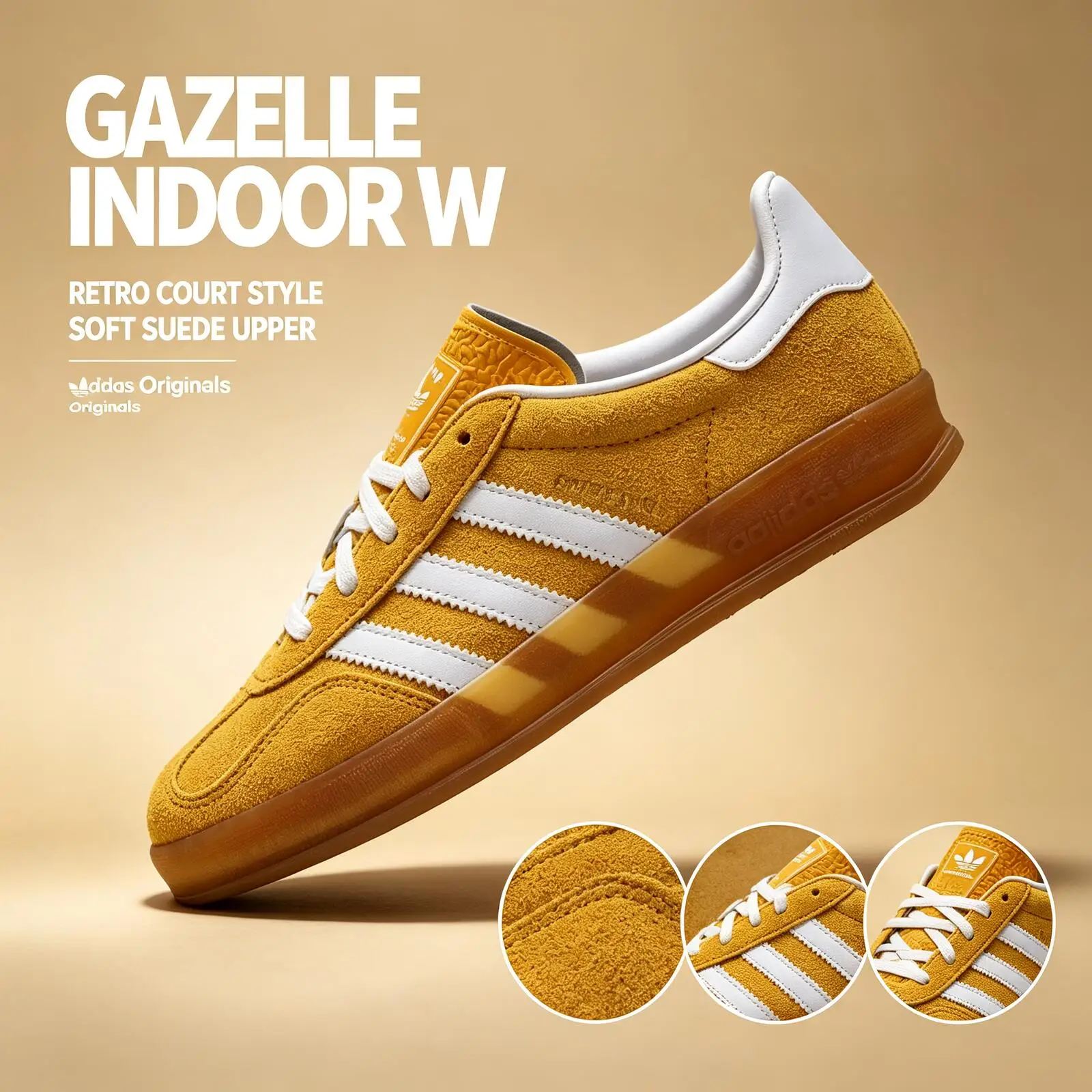 Adidas GAZELLE INDOOR W KH6037 Originals  Low Top German Army Trainers Women's Yellow Classic Retro Styling Versatile Shoes