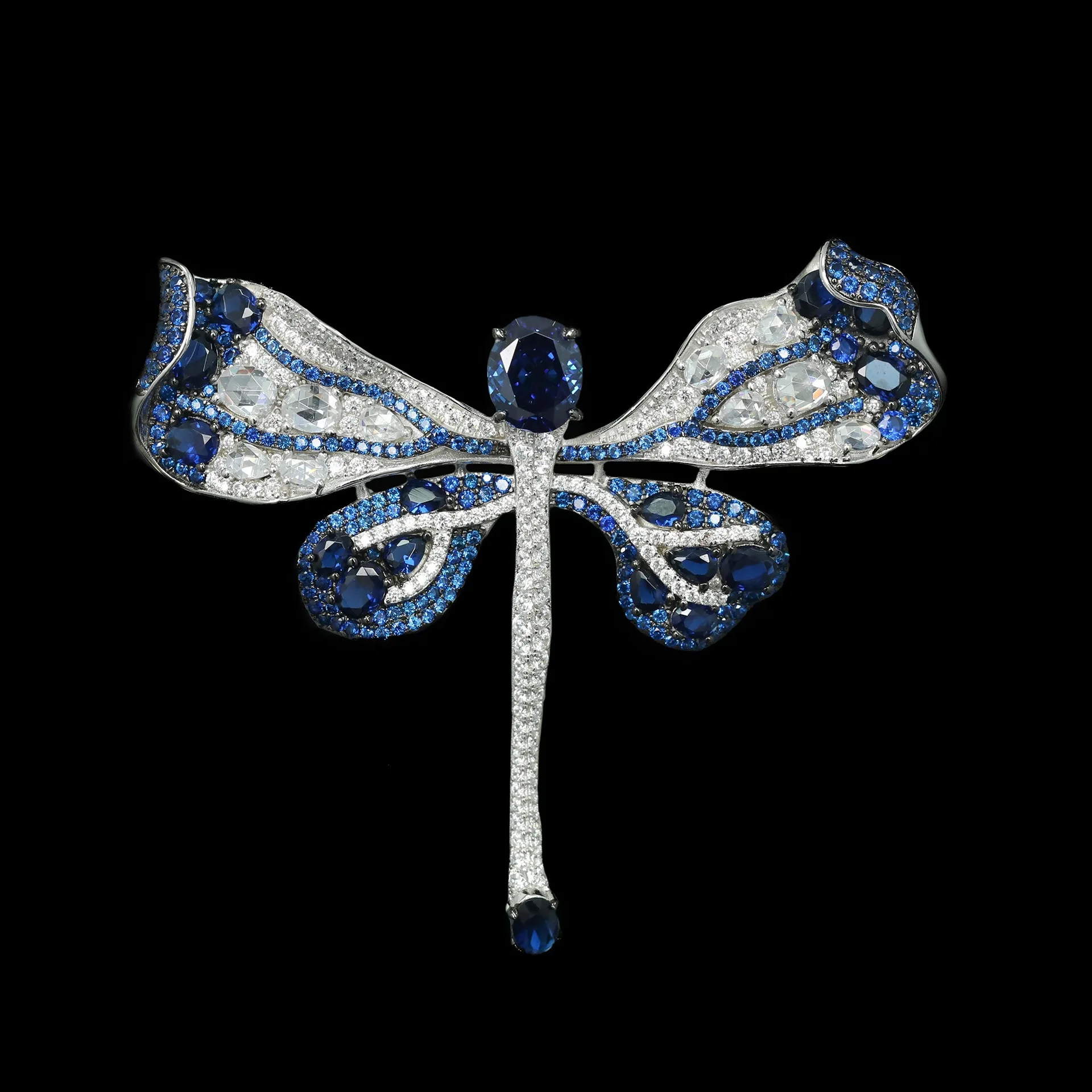 

New S925 Silver Brooch High Carbon Diamond Royal Blue Dragonfly Fashion Jewelry Women's Brooch Wedding Jewelry