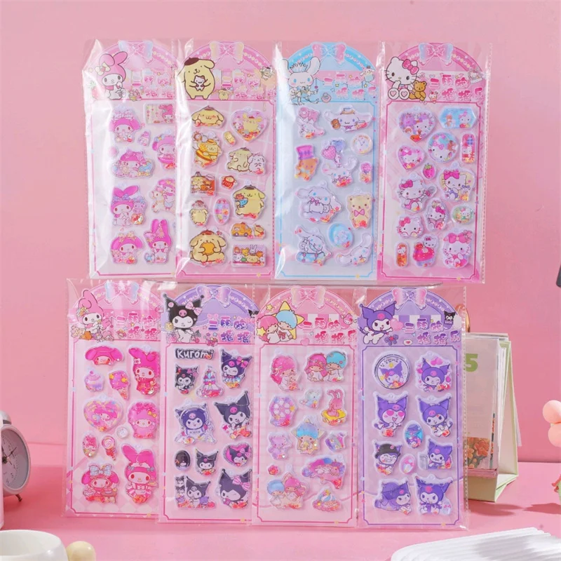 

24pcs/ лот Sanrio Kuromi Kitty корица Sticker милый коктейль наклейки воды 3d декоративные милые канцелярские принадлежности подарок школьные принадлежности