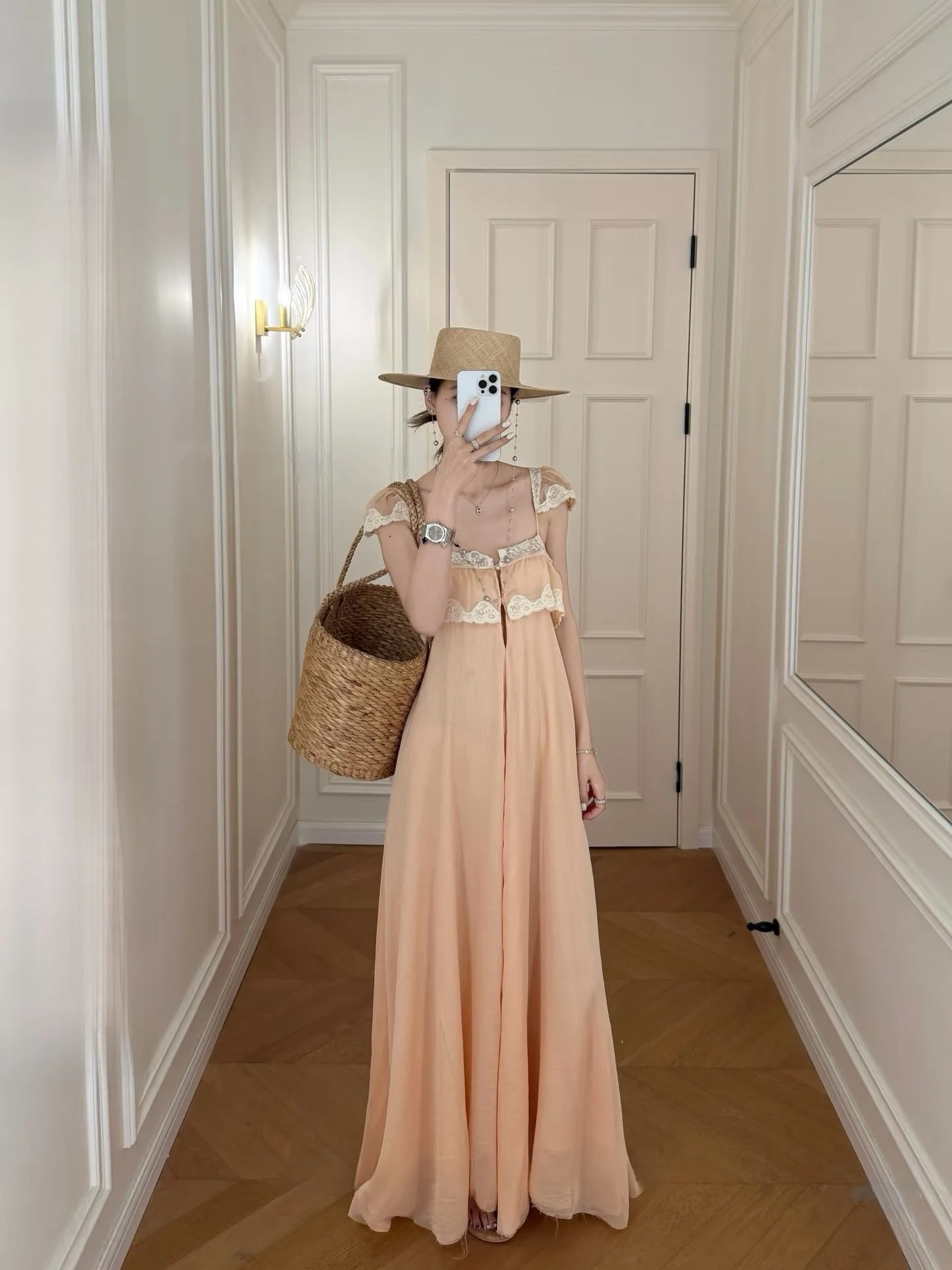 

Xzichic Lace Chiffon Svel ter Loose Spring Summer New Women's Long Dr Casual Sle Polyester Fabric Gown