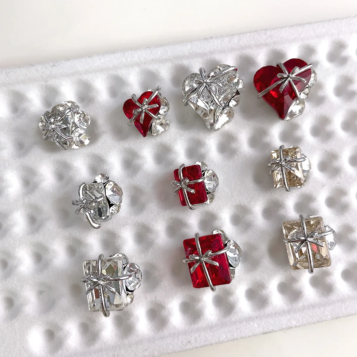 5PCS Luxury 3D Crystal Gift Box Alloy Nail Rhinestones Sparkle Heart Square Stacked Diamond Gem Decor Chic Manicure Accessoires