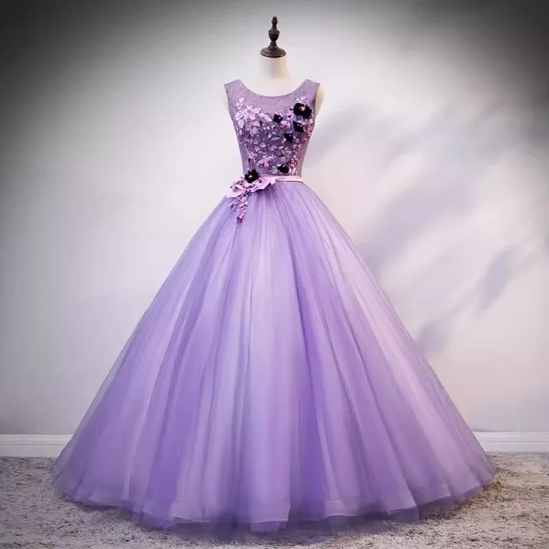 AA66 Customized Elegant Lilac Quinceanera Dress Flower Lace Up Floor Length Vestido De 15 Anos Sweet 16 Prom Party Gown Evening