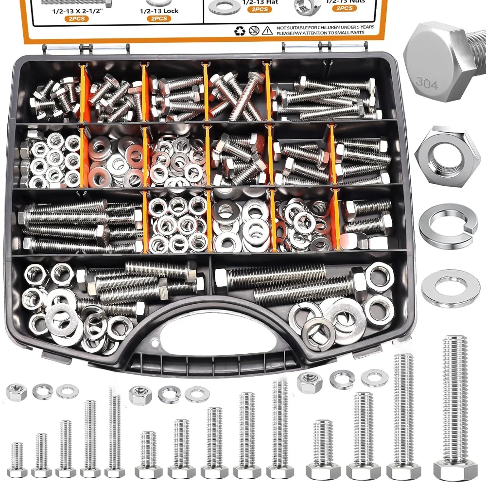 

312pcs Stainless Steel Bolts Nuts Flat Washers 410pcs High-strength Hexagon Socket Flange Nut & Bolt Flat Washers Lock Box