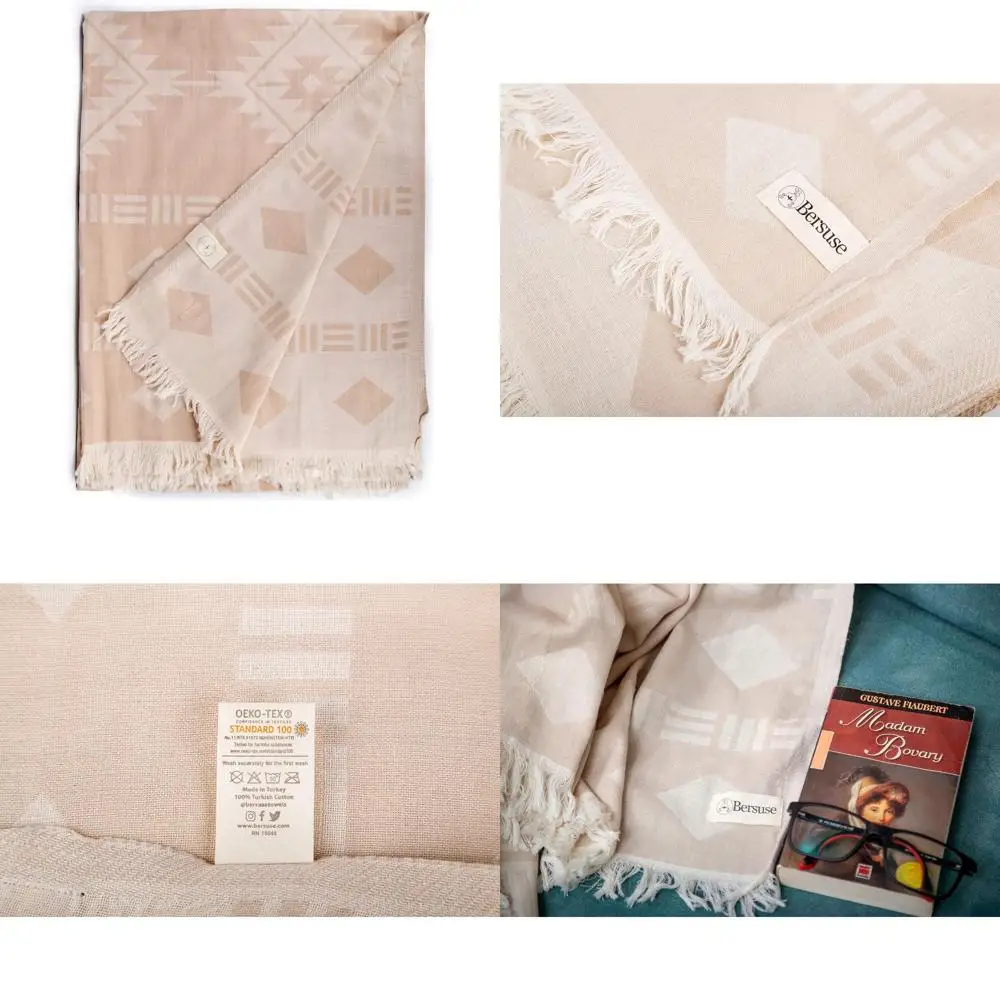 

100% Cotton Belize XL Throw Blanket - Turkish Towel for Beach and Camping - 75x90 Inches Beige