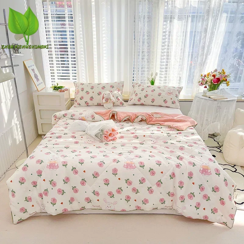 

ZHENXISHUSHIMOXI Summer Air-conditioning Quilt Child Double Side Cover Polyester Printed Adult Washable Bed Home Use 200X150cm