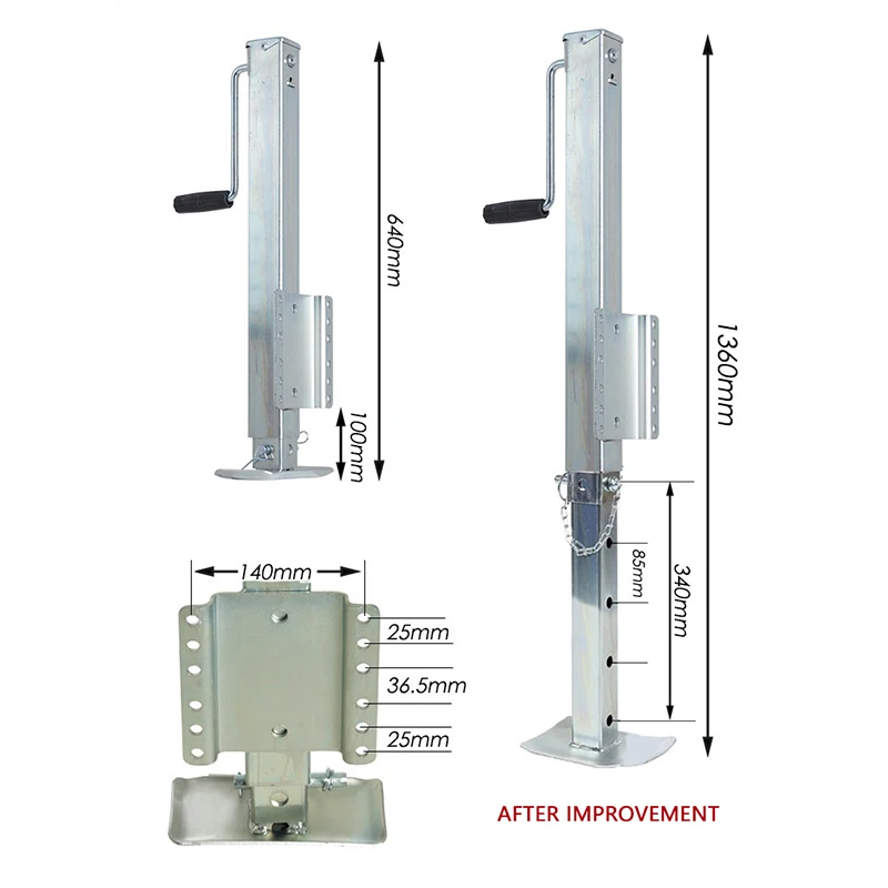 Heavy Duty Side Wind Square Trailer Jack With Footplate Zinc-Plated Bolt On Utility Boat Drop Leg Stands Corner Steady Parts