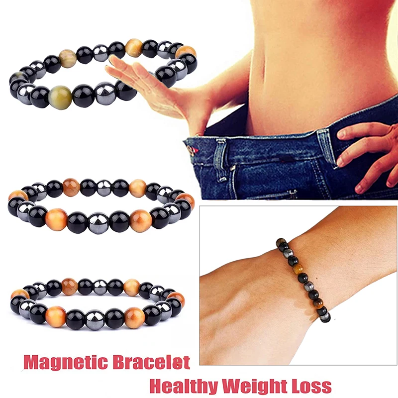 Magnetic Hematite Tiger Eye Bracelet Men Triple Protection Health Care Stainless Steel Bracelet Women Weight Loss Gift