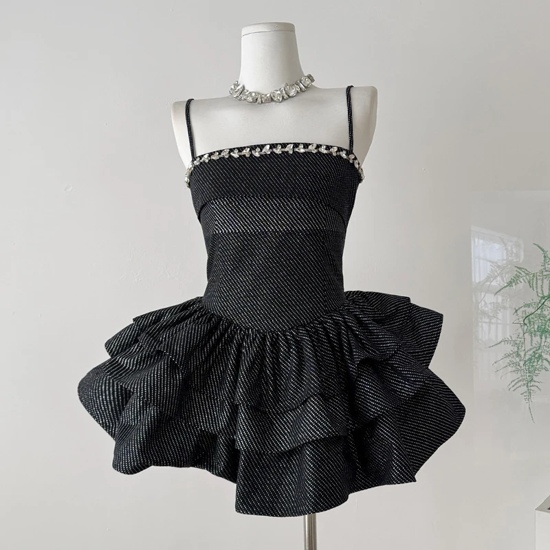 

Luxury Sequins Mini Skirts Women Sleeveless Spaghetti Strap Slim-fit Evening Party Sexy Short Skirt Female Zipper Mini Skirts