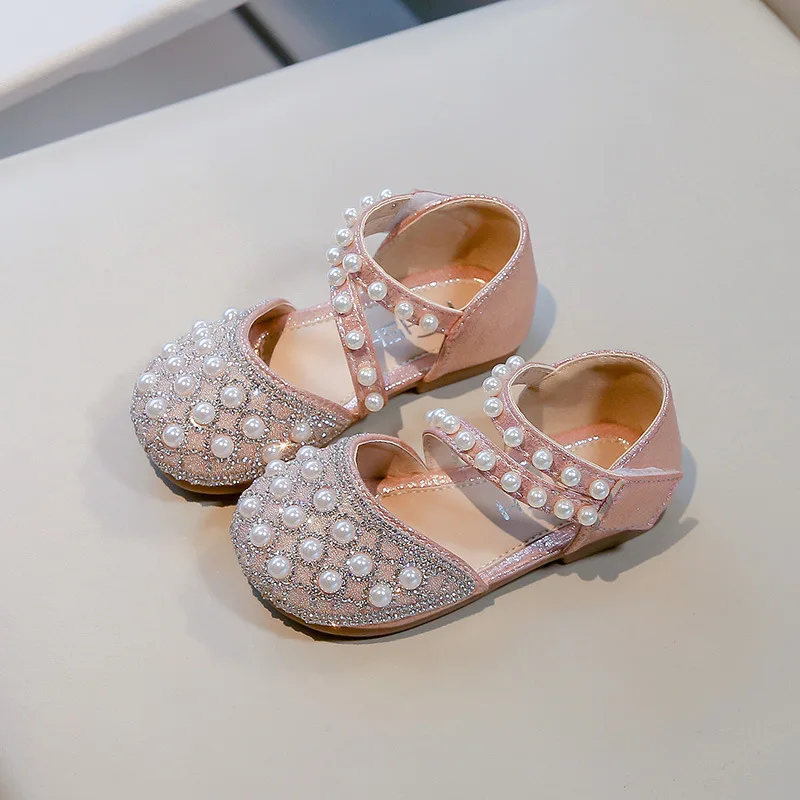 

Детские сандалии с жемчугом и стразами для девочек, модные летние туфли для свадьбы и вечеринок, роскошные повседневные туфли в стиле принцессы
