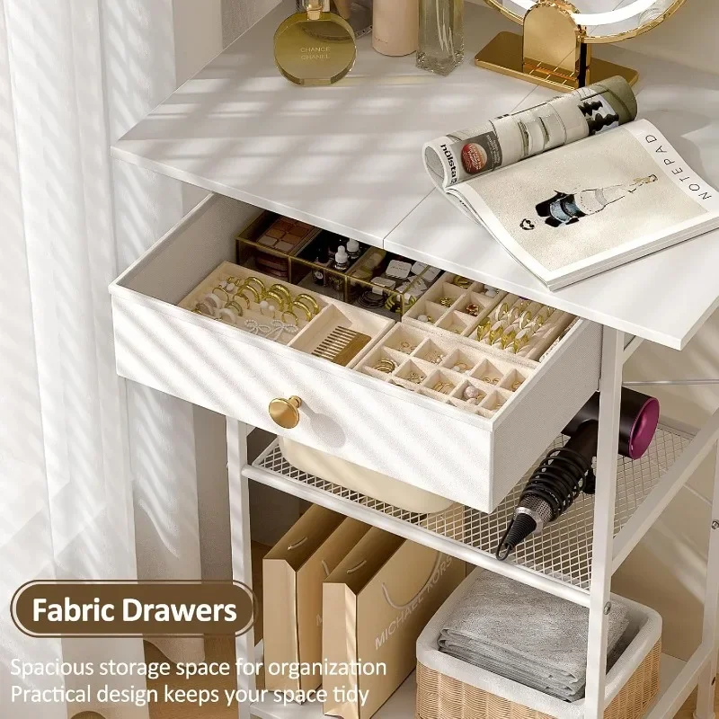 Compact White Dressing Small Vanity Desk Without Mirror, Makeup Vanity Table for Small Space,