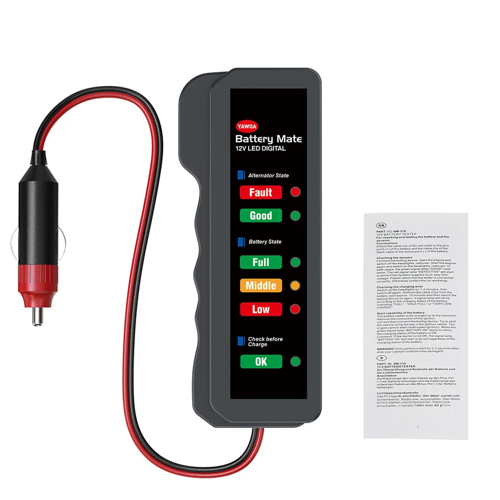 Car Battery Capacity Tester 12V Digital Battery Detector Plastic Portable Auto Cell Checker