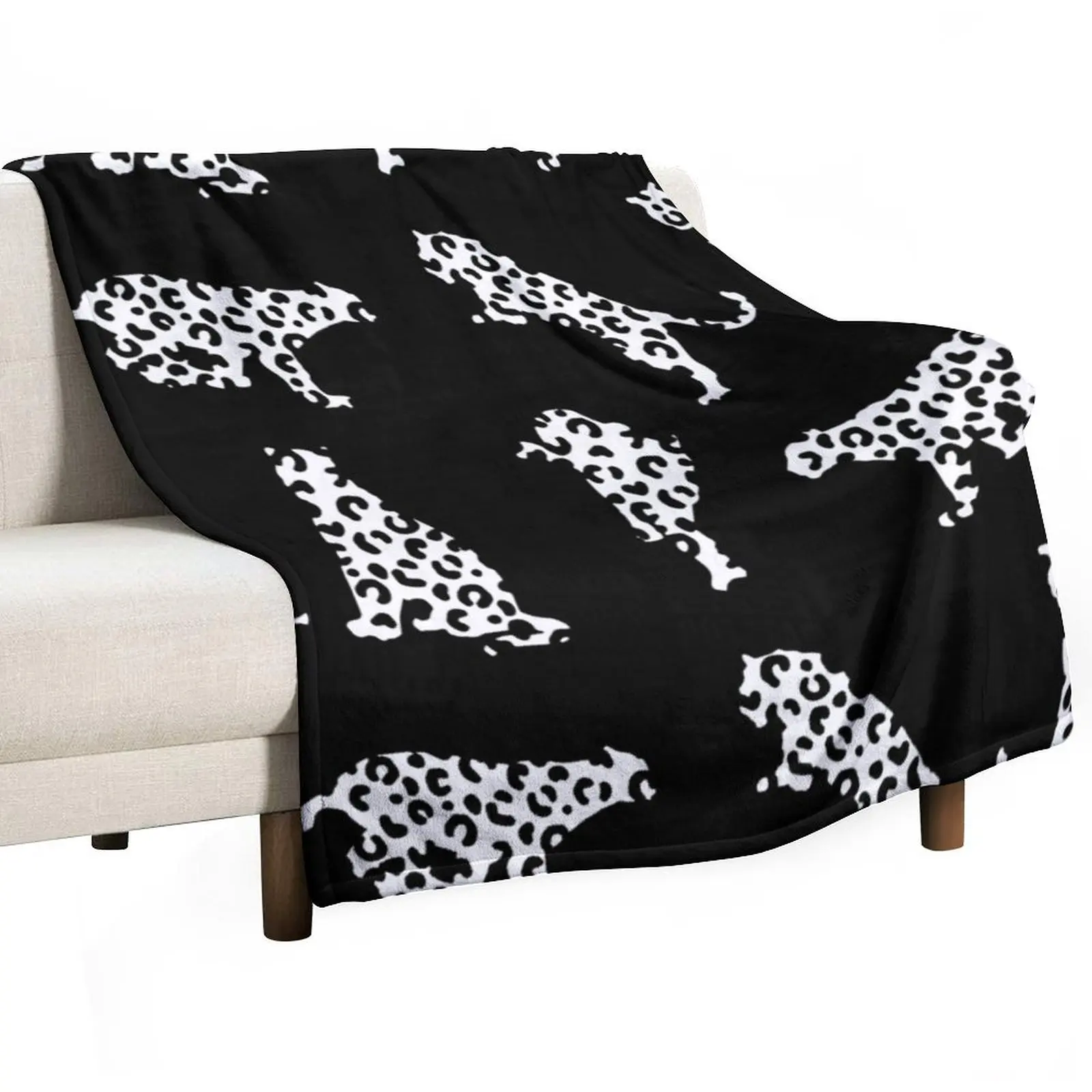 

Black and White Leopard Silhouettes Throw Blanket Thins Thermals For Travel Soft Big Blankets