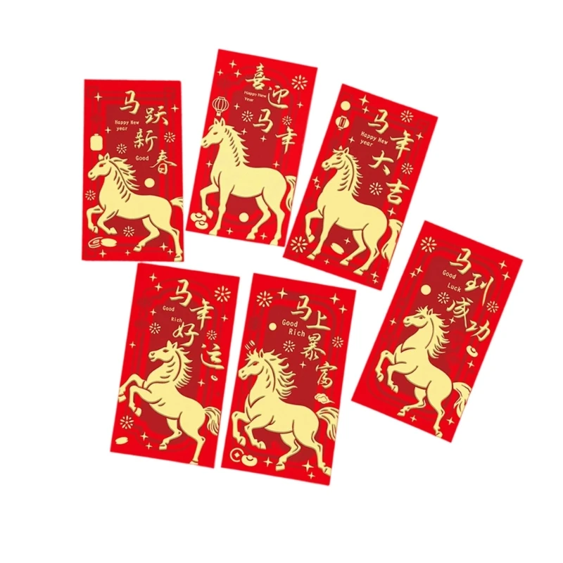  Festives Red Envelopes for Year of Horses Celebration Paper Money Holders - Image 3