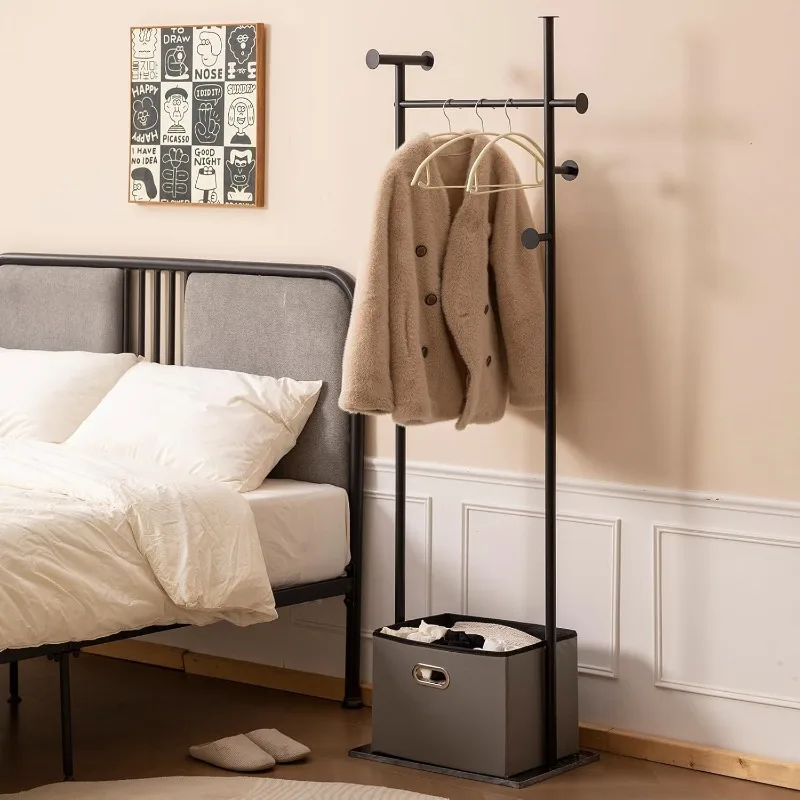 

Coat Rack Freestanding with Storage Basket Heavy Duty Coat Rack Bedroom Living Room Hotel