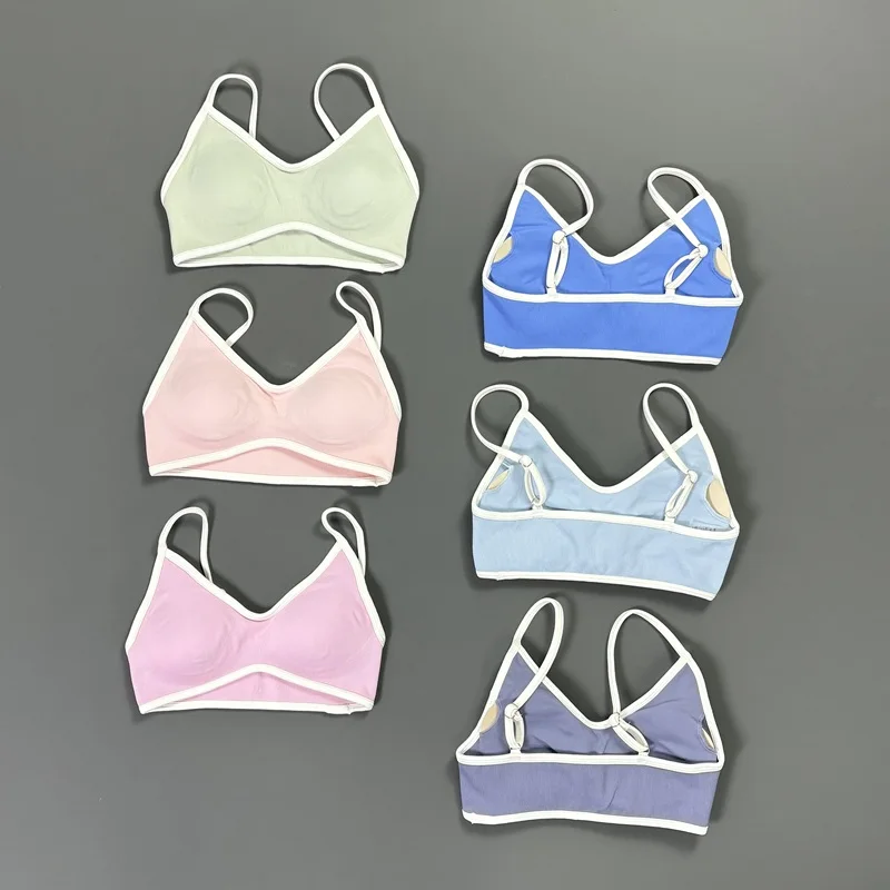HISTELLO Sports Bra Women Sexy Contrast Trim Spaghetti Strap Seamless Removable Pads Breathable Gym Workout Fitness Yoga Bra