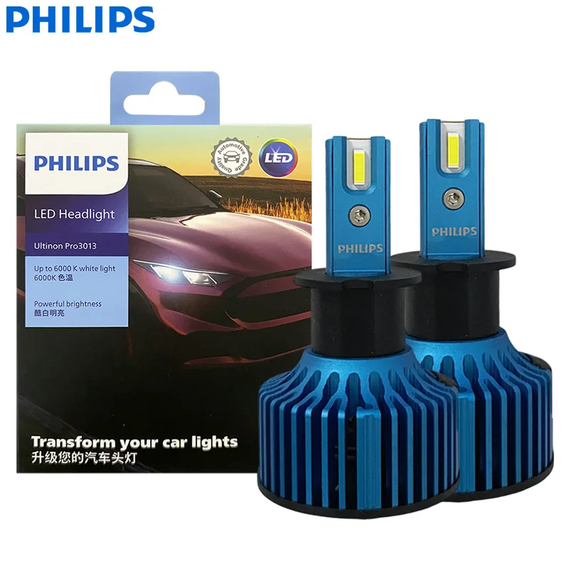 Philips Ultinon Pro3013 H3 PK22s, Luz LED para Faros Antiniebla de Coche, 6000K Blanco Frío, 12/24V, 36W, Luz Brillante, Actualización Original de Lámpara LED para Faros Delanteros