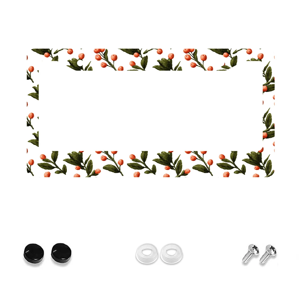 

1 шт., рамка номерного знака с 2 отверстиями и узором зеленого и оранжевого ягод, алюминиевый материал, 6x12 дюймов, с набором винтов, новинка в стиле ретро