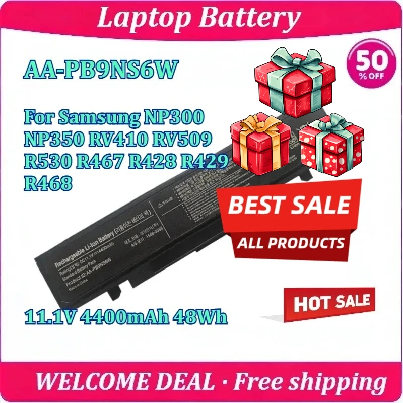 Nueva batería para portátil AA-PB9NS6W para Samsung NP300 NP350 RV410 RV509 R530 R467 R428 R429 R468 11,1 V 4400mAh 48Wh