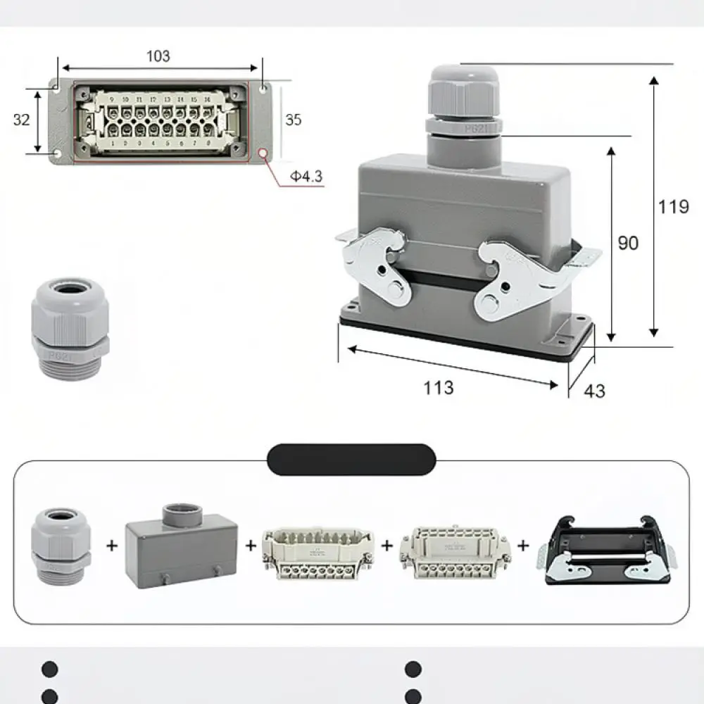 Industrial Electrical Heavy Duty Connector For Kono Rectangular Plug Socket Module Automated Production Machinery Hardware