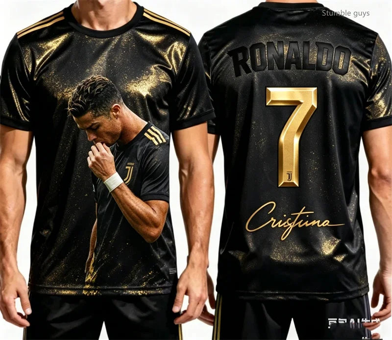 Herren Sommer Tägliches Casual Ronaldo Fußball Kurzarm-T-Shirt Sporttrikot Kinder Jungen Streetwear Oberteile Training Outdoor