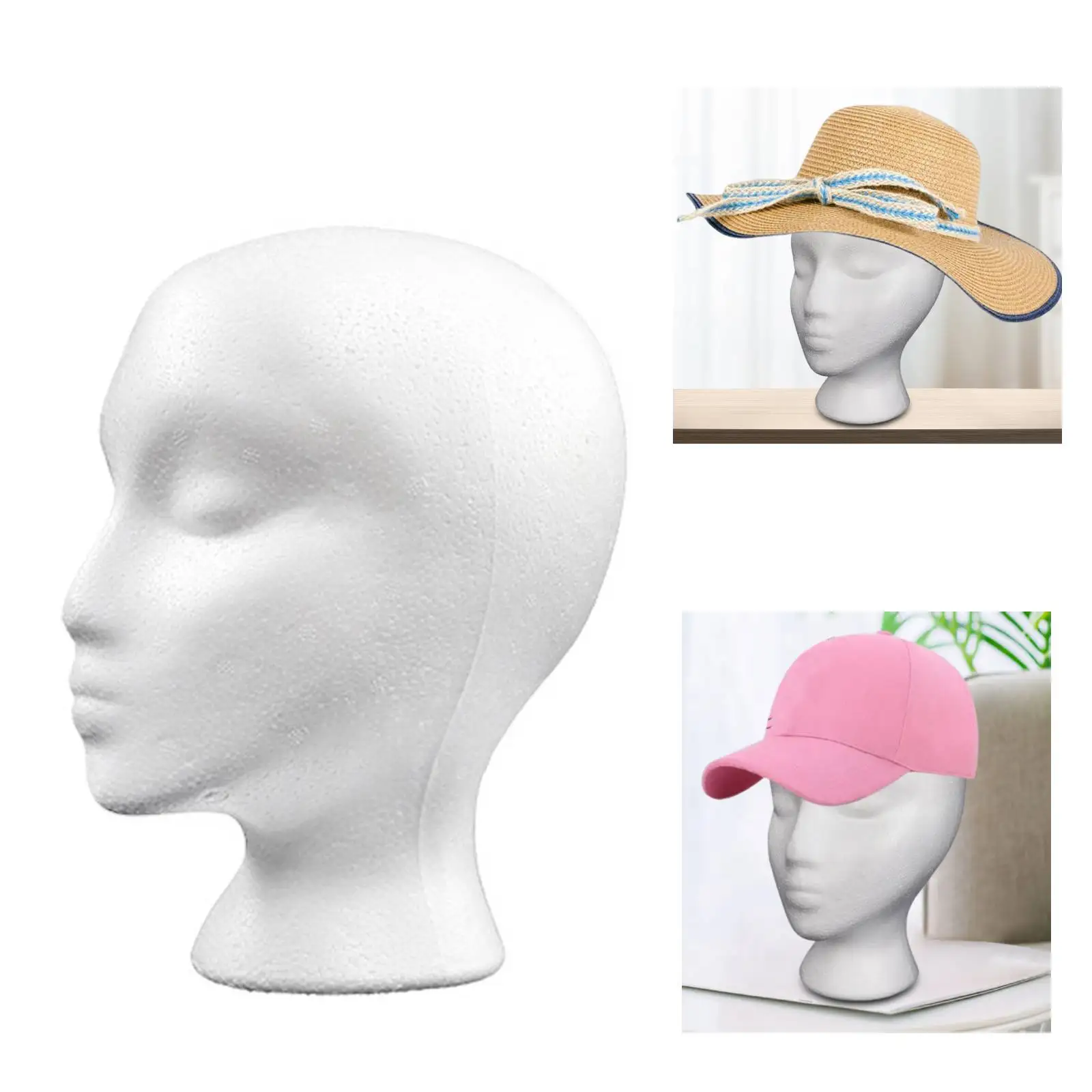 

Foam Wig Head Female Hat Glasses Display Model Styrofoam Display Hair Manikin Display Stand Foam Mannequin for Barber Shop Salon