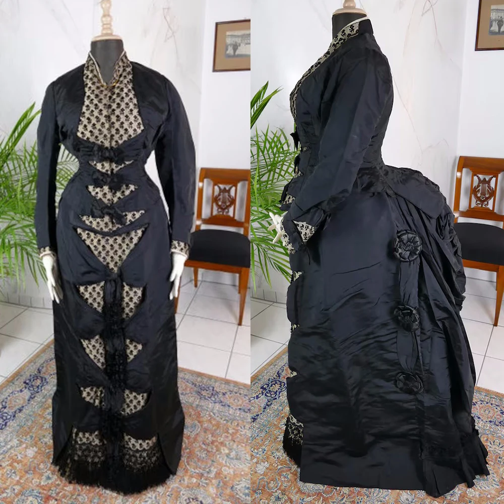 

Прогулочное платье в стиле рококо 1885-х годов, викторианское эдвардианское герцогиня, костюм на день ожидания, елизаветинская королева, готическое бальное платье для салона