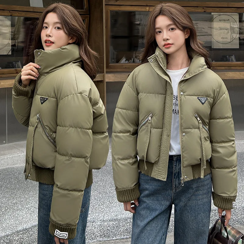 Chaqueta americana de cuello alto para mujer, abrigo corto de algodón, Parkas, invierno, 2024