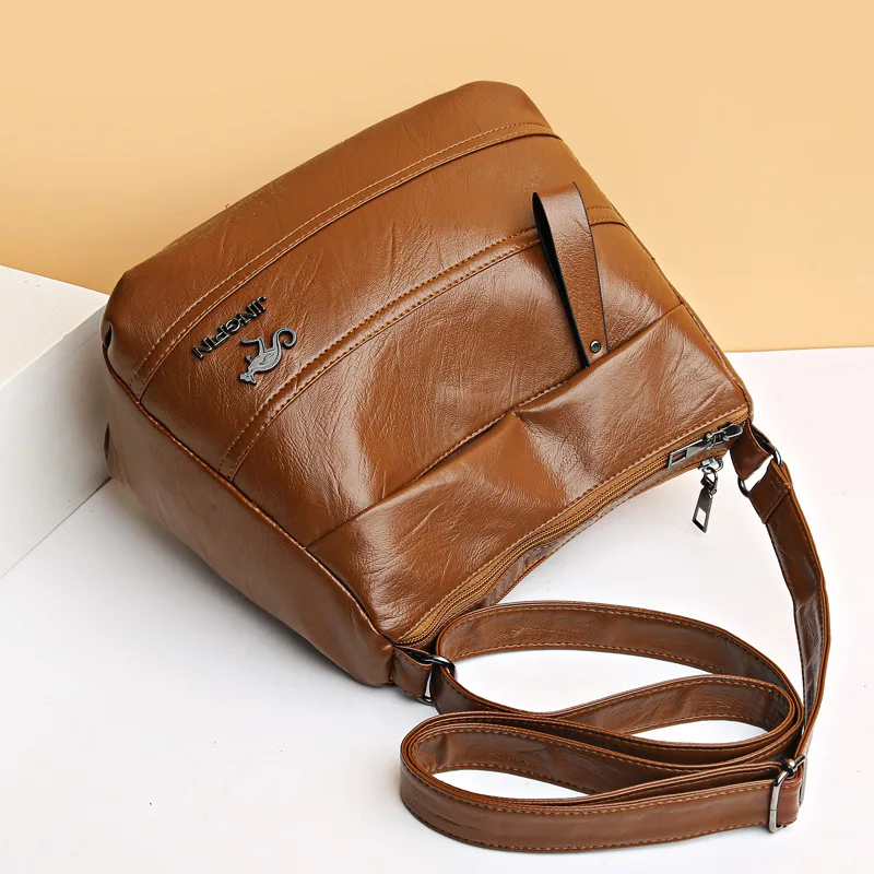 Retro Soft Leather Mother Women Bag New Casual Multi-layer Large Capacity Single Shoulder Crossbody Small Square Bag