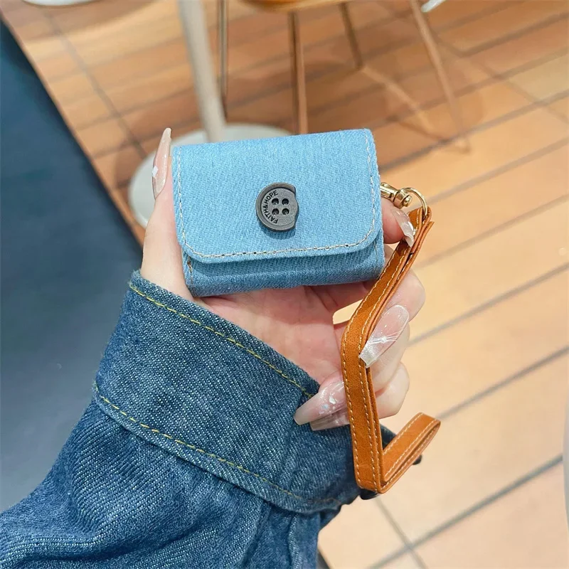 Funda de botón vaquero para AirPods 4 Airpod 1 2 3 Pro Pro2 auriculares Bluetooth caja de carga funda protectora para auriculares
