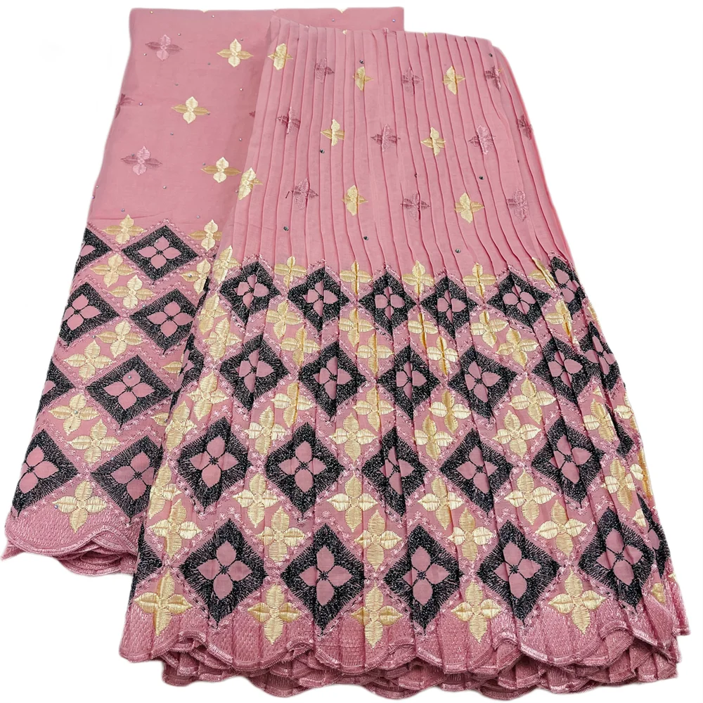 

Hot 5+5 Yards African Fold Swiss Voile Stones Lace Fabric 2025 High Quality Nigerian Polyester Cotton Embroidery Fabric Wedding