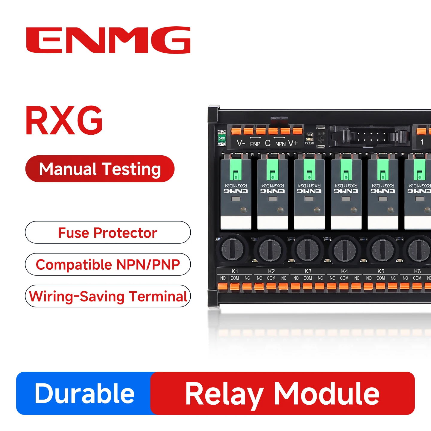 ENMG Industrial Control Distribution Panel Intermediate Relay Module DC24V with LED Indicator and Test Button Relay Spring-Type.