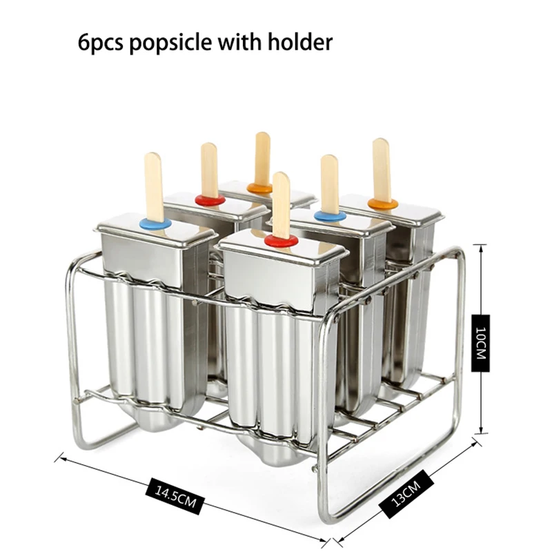 6/10Pcs Popsicle Molds With Holder Stainless Steel Ice Cream Maker Ice Lolly Moulds High Quality Handmade frozen popsicle Molds