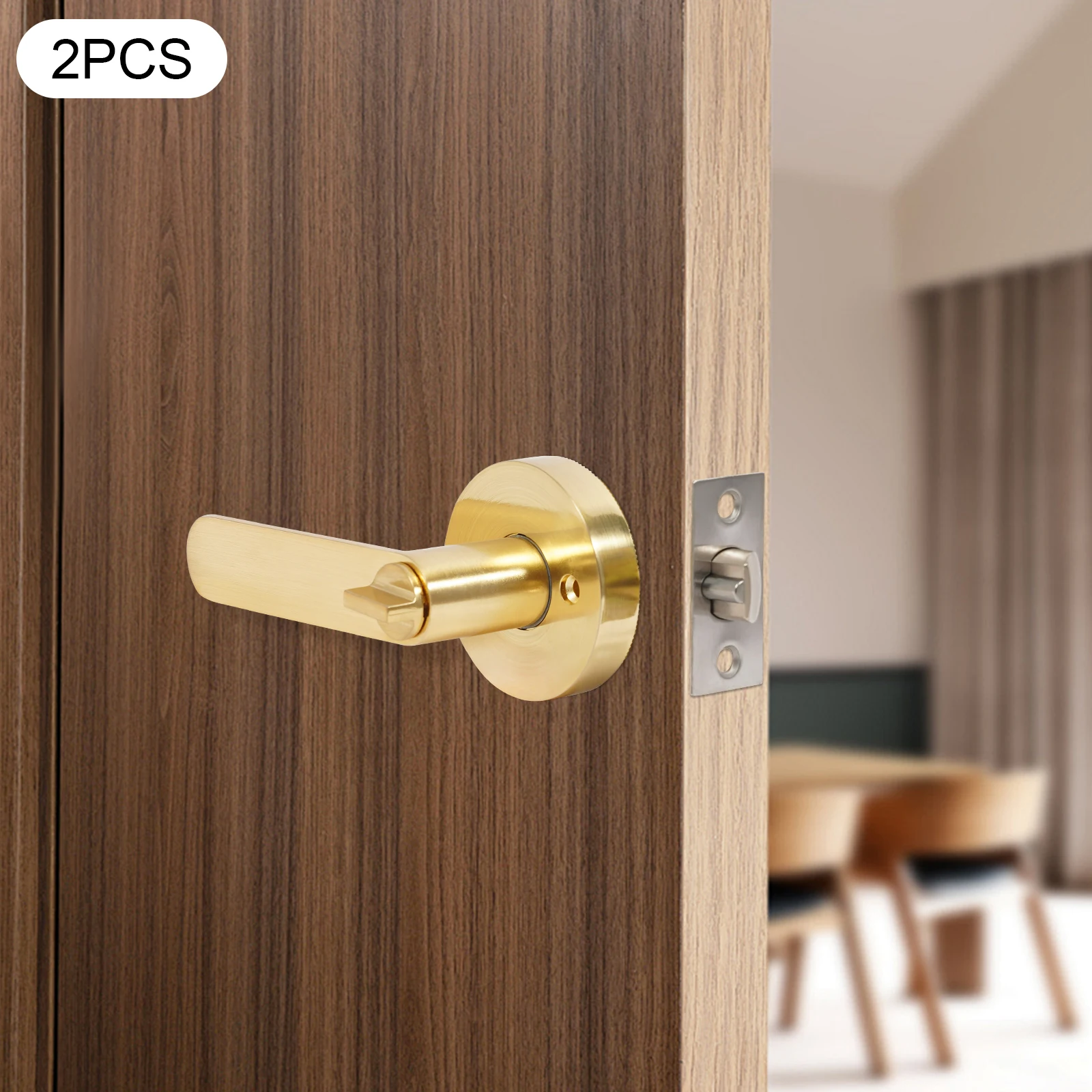 2 Pack Heavy Duty Keyed Entry Door Handle Set Entrance Handleset gold  Door Levers Locks for Bedroom