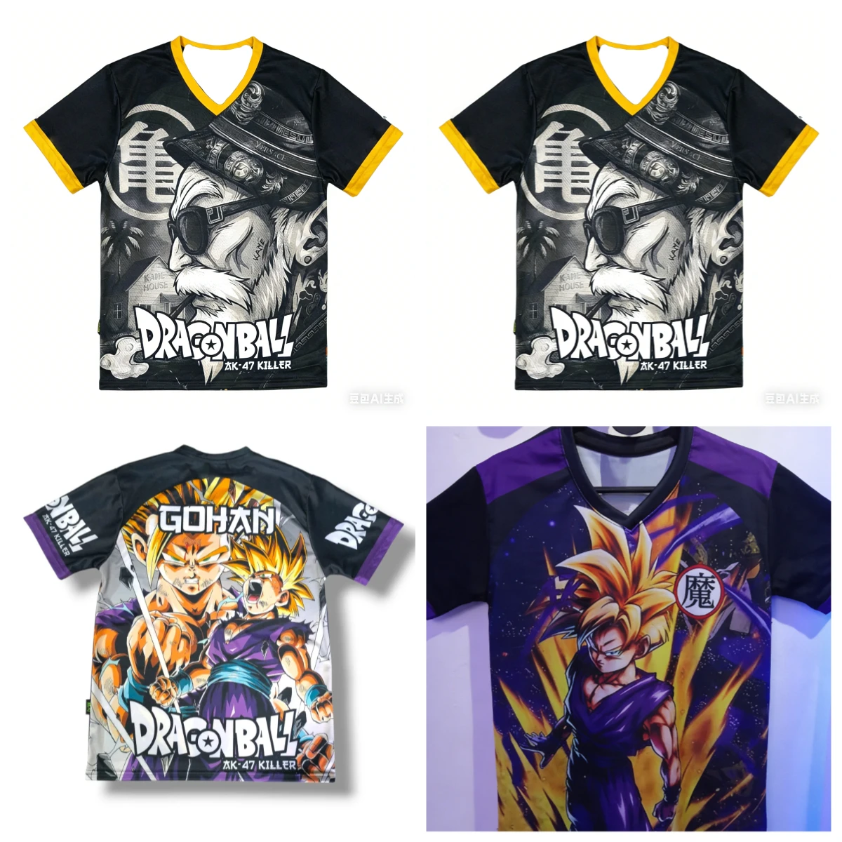 Harajuku Style Y2K Adult and Children 'Dragon Ball' Gohan / Master Oolong 3D Printed V-neck Retro Anime T-shirt, Friends Shorts