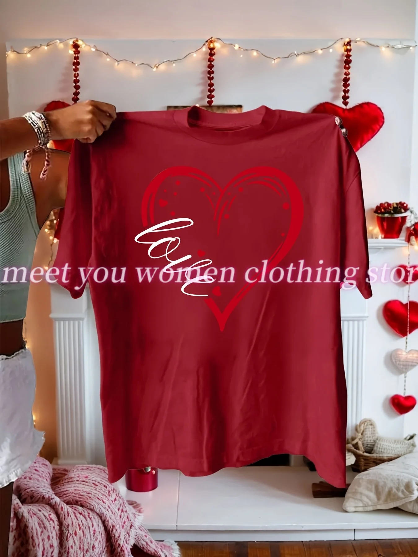 T-shirt per coppia di San Valentino Red Love Print maniche corte girocollo stile americano top casual per ragazza streetwear magliette abbigliamento