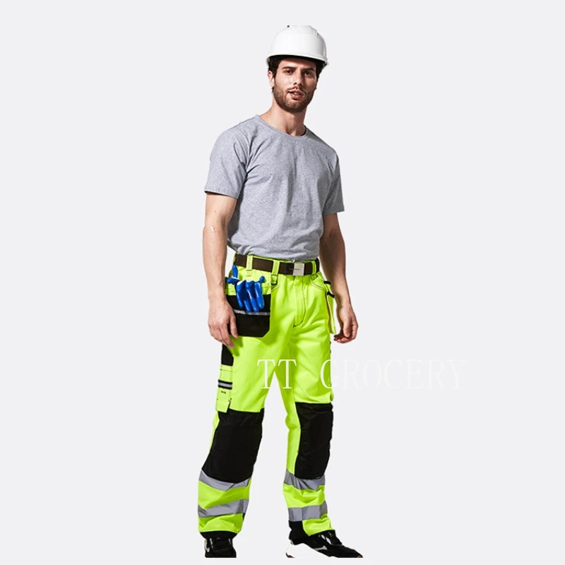Multi-Pocket Cargo Work Pants High-Visibility Safety Reflective Pants for Construction Wear Resistant Labor Protection Trousers