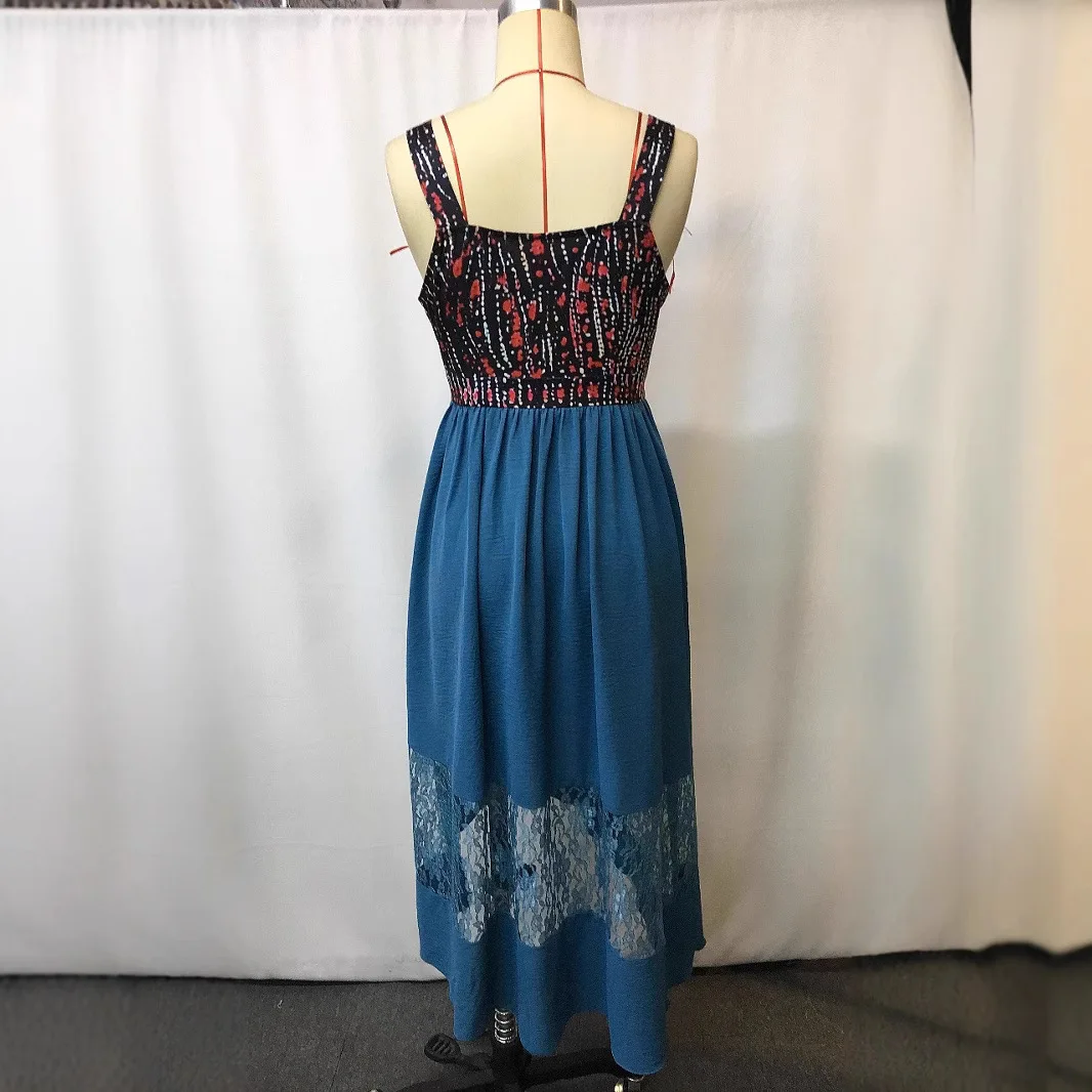 Summer Vintage Western-Style Casual Print Patchwork Lace Dress