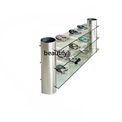 

Clothing Store Water Table Display Buyer Decorative Shoe Bag Shelf Island Shelf Stainless Steel Glass Display Stand