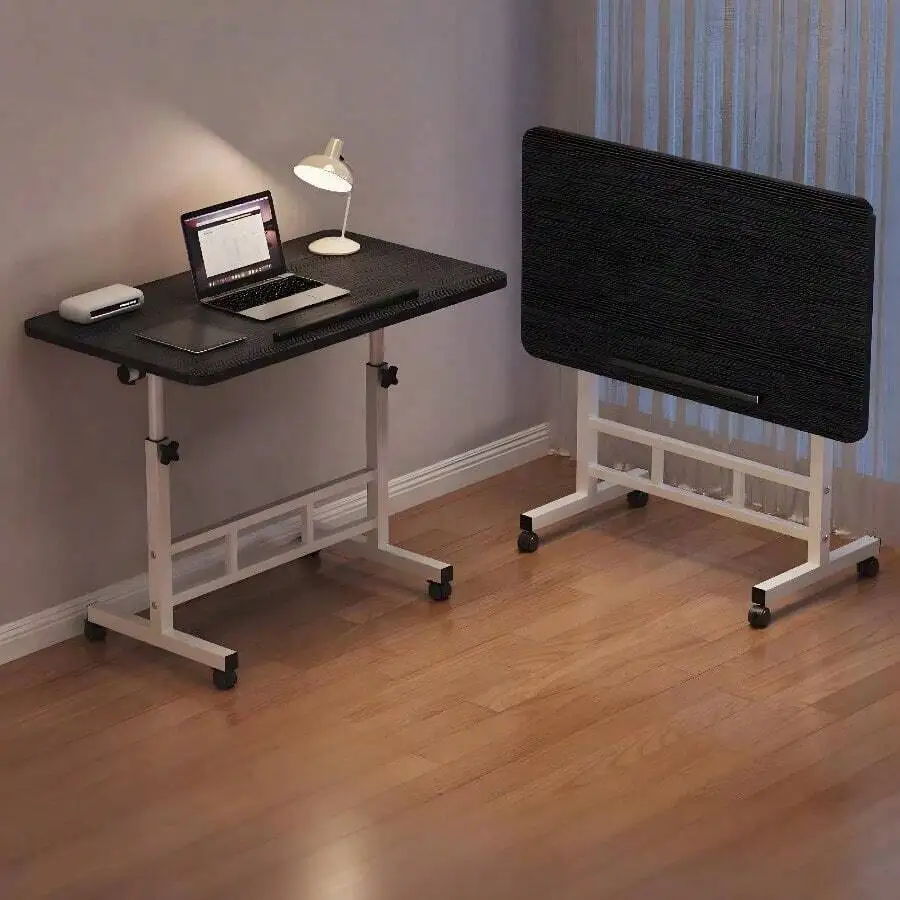 3 Colors, Adjustable Height, 360° Swivel Folding Desk On Wheels With Sturdy Frame, Suitable For Home Office Space, Dorm Room, St image 6